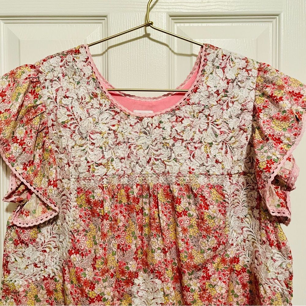 J. Marie Pink Floral Lace Embroidered Flutter Sleeve Blouse Size L - Picture 6 of 11